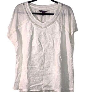 Gloria Vanderbilt Womens White Embroidered V-Neck Top L